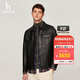 哈吉斯（HAZZYS）男裝 春秋款真皮外套【羊皮革】機車(chē)風(fēng)皮衣男ALVZU0BDF97 黑色BK L （175/96A 48）