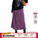 幻走（MOVEUP）2025冬季新款.FUN系列丈根腰頭條紋印花壓褶過(guò)膝半身裙 紫紅 M