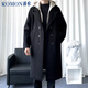 羅蒙（ROMON）美式拼接假兩件連帽風(fēng)衣男商務(wù)秋冬季長(cháng)款闊版大衣外套米白領(lǐng)XL