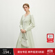 范思藍恩法式通勤V領(lǐng)長(cháng)袖連衣裙女2025春新款中長(cháng)款收腰裙子11035 綠色 S
