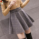 啄木鳥(niǎo)毛呢半身裙女秋冬高腰顯瘦遮胯百搭修身格子蓬蓬a字百褶打底短裙 大灰格 2XL