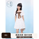 紫涵（ZIHAN）紫涵撞色蝴蝶結方領(lǐng)連衣裙女2025年夏季新款甜美減齡收腰顯瘦短裙 白底印花 L