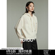 初語(yǔ)設計感拼接短款連帽衛衣女2023冬季新款松緊抽繩加絨保暖帽衫 淺杏色 M