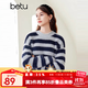 百圖betu女裝冬季新款毛衣時(shí)髦條紋溫暖毛絨長(cháng)袖毛衫女2312T10 藍色 M