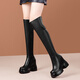 12CM厚底坡跟高跟長(cháng)靴女款秋冬內增高馬丁靴軟底加絨保暖過(guò)膝靴潮 黑色 37