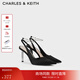 CHARLES&KEITH亮鉆鏈條腕帶尖頭高跟涼鞋女生日禮物送女友CK1-60280436 BLACK TEXTURED黑色紋理 37