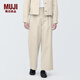 無(wú)印良品 MUJI 女式木棉混抽褶寬版褲褲子女款春季闊腿褲BE1QPA4S 原色 M(160/66A)