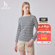 哈吉斯（HAZZYS）女裝 春秋款女士簡(jiǎn)約條紋休閑長(cháng)袖T恤女ABTSE0BAE04 藏青色NV M (160/84A 38)