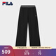 FILA 斐樂(lè )官方女士針織長(cháng)褲2025夏季新款時(shí)尚簡(jiǎn)約基礎休閑直筒YODAR褲 正黑色-BK XL 175/74A/XL