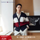 TOMMY HILFIGER【拼色開衫】秋冬男女商務休閑學院慵懶V領寬松針織外套毛衣 【拼色開衫】-藏青紅白拼色FAP L （推薦：150-165斤）