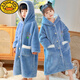 G.duck3-16歲兒童睡袍男童女童珊瑚絨法蘭絨男孩中大童冬加長(cháng)款浴袍睡衣 加厚紐扣淺藍 一件 140 S碼建議身高121-140