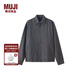 無(wú)印良品（MUJI）男式 法蘭絨 拉鏈 襯衫式夾克男士外套空調衫25年秋季男裝 炭灰色條紋 L (175/100A)