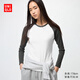 優(yōu)衣庫女裝柔軟羅紋撞色圓領(lǐng)T恤/長(cháng)袖插肩袖內搭481438 58 深綠色 XL /165/92A