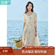 茵曼（INMAN）文藝連衣裙2025夏季女裝新款花邊桃心領(lǐng)收腰泡泡袖長(cháng)裙 悠蘭杏 M