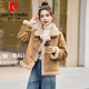 皮爾卡丹（pierre cardin）高端品牌牛角扣皮毛一體羊羔毛加厚外套女2025冬新款保暖鹿皮絨機 皮爾卡丹   咖色 XL