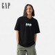 GAP男女裝2025夏季新款純棉泡泡膠印logo短袖T恤多色上衣729127 黑色 S (165/88A) 亞洲尺碼