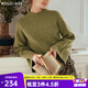 Olrain歐芮兒橄欖綠毛衣女年春裝新款喇叭袖針織保暖套頭衫 橄欖綠 L