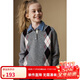 ELLE KIDS高智學(xué)院感菱格Polo領(lǐng)毛衣秋季女童新款翻領(lǐng)針織正肩套頭毛衣