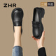 ZHR頭層牛皮樂福鞋女學(xué)院風(fēng)粗跟單鞋女舒適百搭厚底皮鞋女KL01黑色38