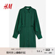 H&M女士連衣裙秋季輕柔垂墜緞質(zhì)襯衫式連衣短裙1195609 深綠色 160/88