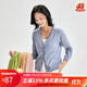 金菊2025春夏新款V領(lǐng)純色薄款女式針織衫長(cháng)袖百搭休閑外套空調開(kāi)衫 蘭色 XL