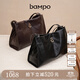 半坡飾族（bampo）女包新款手抓紋福瑞方方包 牛皮通勤單肩斜挎包氣托特包包女士 墨碳黑