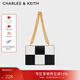 CHARLES&KEITH方格鏈條單肩斜挎小方包包女包生日禮物CK2-80782007 Multi綜合色 M