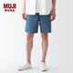 無(wú)印良品（MUJI）男式 水洗 平紋 短褲 純棉全棉 褲子 休閑褲 AED10A3S 煙熏藍色 L