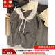 蕓蕁外套女娃娃領(lǐng)毛衣春秋慵懶可愛(ài)甜美蕾絲V領(lǐng)針織開(kāi)衫日系溫柔上衣 灰色 S 建議70-95斤