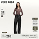 VEROMODA牛仔褲女秋季新款直筒PU時髦流蘇薄絨時尚33PL014 黑色 165/68A/M