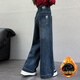 兜兜王國女童牛仔褲直筒秋裝2025新款中大兒童女孩初中生春秋冬季加絨長(cháng)褲 藍色 【加絨款】 170