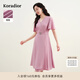 珂萊蒂爾2025夏季新款優(yōu)雅氣質(zhì)V領(lǐng)連衣裙女短袖修身裙子 灰紫紅色 L