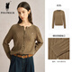 POLOWALK【100%綿羊毛】女士羊毛衫圓領(lǐng)純色針織開(kāi)衫外套 駝色 L (165)