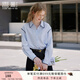 香影法式藍色翻領(lǐng)襯衫女2025秋裝新款寬松襯衣棉撞色刺繡通勤上衣 藍色 M 160/84A/95-110斤