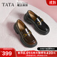 他她（TATA）盧昱曉同款魔法偵探厚底樂(lè )福鞋女真皮黑色小皮鞋秋冬新款JK鞋單鞋 黑色（寬版-跟高6CM） 37