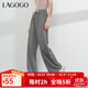 LAGOGO拉谷谷多色寬松闊腿褲女2024春新款拖地褲子軟糯垂感休閑褲 灰色(R2) S
