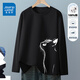 真維斯（Jeanswest）長(cháng)袖t恤男2025春季上衣新中式國潮寬松純棉內搭打底衫加大碼體恤 黑色(大仰望貓左下標) L (175) (收藏加購優(yōu)先發(fā))