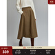 ELLE【100%綿羊毛】設計感高腰顯瘦半身裙女2023冬裝新款氣質(zhì)裙子 卡其色 L