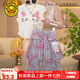 G.DUCKKIDS小黃鴨童裝女童套裝夏季兒童衣服女小童短袖T恤格子裙夏裝兩件套 KT貓咪八角裙套裝 120 尺碼5~6歲【110-120cm】cm