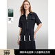 ELLE法式藏青色翻領(lǐng)亞麻收腰連衣裙女2025夏季新款萊賽爾天絲長(cháng)裙 藏青 M