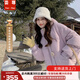蕓蕁羽絨服女2025新款冰島方糖方扣冬季連帽小個(gè)子短款服白鴨絨面包服 淺紫色 S 85-115斤