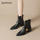 達芙妮短靴女棕色尖頭馬丁靴2025新款秋季粗跟美拉德中筒靴子 黑色 38