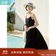 茵曼（INMAN）夏季提花肌理女裝純色吊帶連衣裙顯瘦百搭風(fēng)中長(cháng)裙子 黑色 L