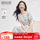 熙世界（sllsky）郁金香碎花連衣裙女2025年新款氣質(zhì)顯瘦泡泡袖收腰裙子夏季 白底粉花 XL