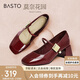 百思圖2024春法式低跟瑪麗珍鞋淺口女單鞋M1111AQ5紅色 37
