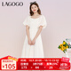 LAGOGO方領(lǐng)甜美法式中長(cháng)裙女拉谷谷白色氣質(zhì)夏季新款淑女風(fēng)連衣裙 米白色(V2) M 160/38