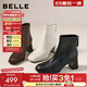 百麗（Belle）復古褶皺面時(shí)裝靴女2025冬新商場(chǎng)同款優(yōu)雅高跟短靴E5U1DDD5預售 黑色 37