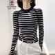 AEMAPE黑白條紋針織長(cháng)袖T恤2025秋冬新款氣質(zhì)修身顯瘦打底內搭上衣 黑白條紋 L -100-110斤