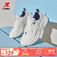 特步（XTEP）休閑鞋男新款老爹鞋軟底防滑耐磨運動(dòng)鞋潮流男鞋百搭跑步鞋子增高 帆白/墨青藍 42