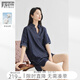 對白【100棉】復古摩登牛仔套裝女2025夏新款上衣短褲休閑兩件套 牛仔藍 M
